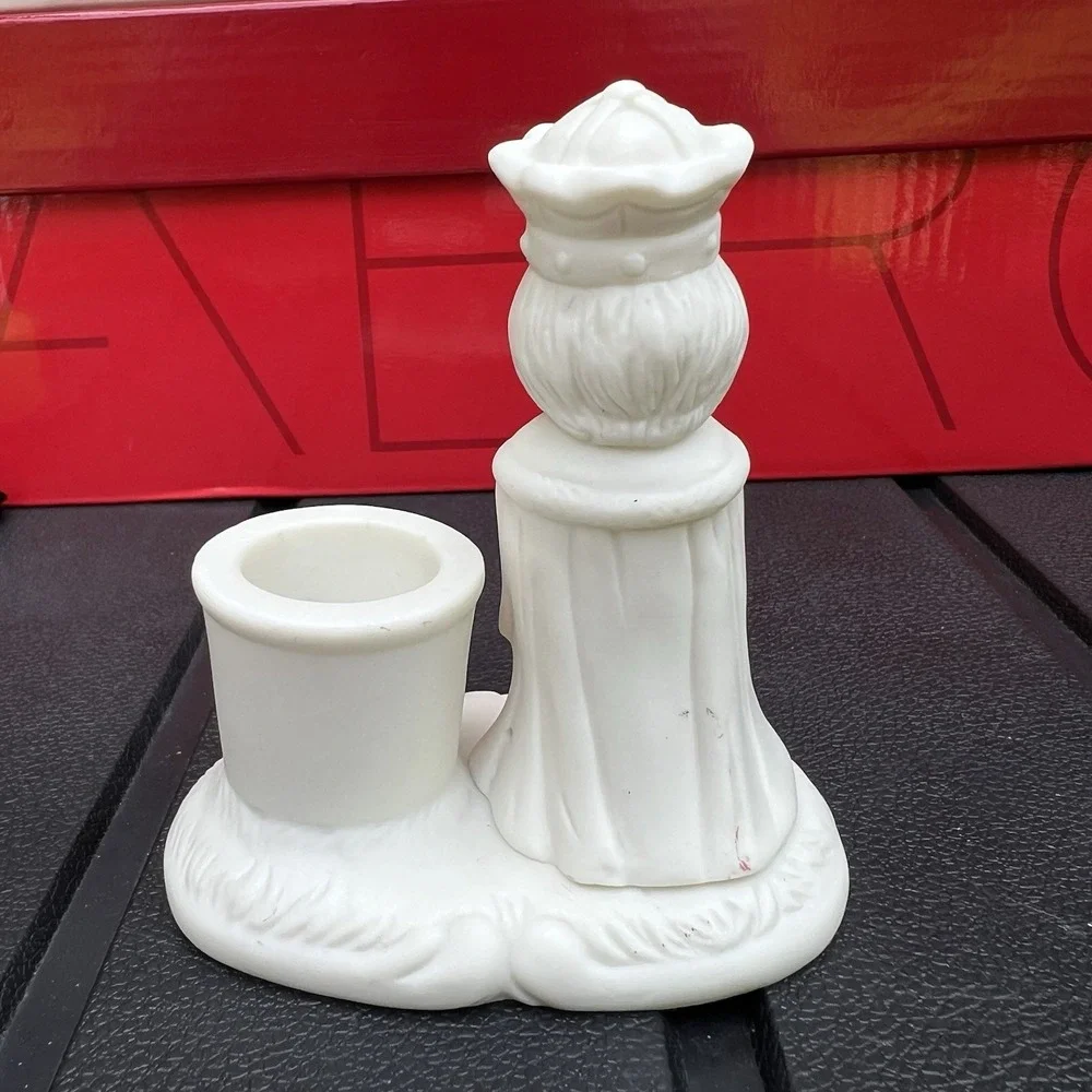 White Wise Men Kings Holy Night Ceramic Vintage Taper Candle Holder Christmas